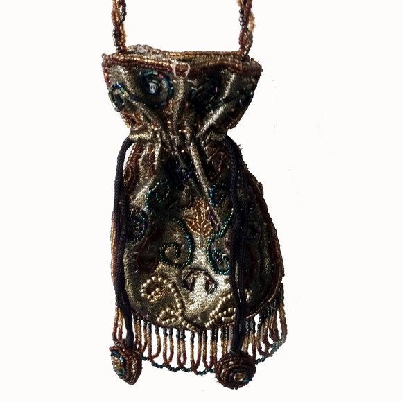 Gold Detailed-Retro-Beaded Crossbody Handbag With Cross On Back-Made in China - Picture 7 of 13